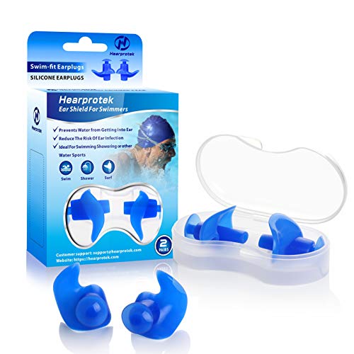 Hearprotek Swimming Ear Plugs, 2 Pairs Waterproof Reusable Silicone Ear Plugs for Swimmers Showering Bathing Surfing and Other Water Sports Adults Size - BeesActive Australia