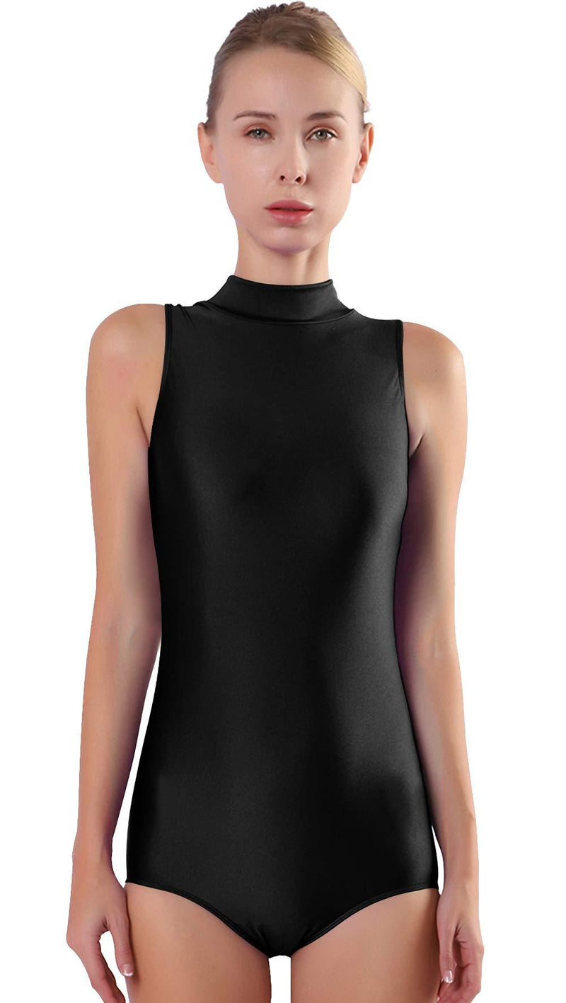 [AUSTRALIA] - Speerise Women Mock Neck Sleeveless Leotard Spandex Dance Bodysuit Black Medium 