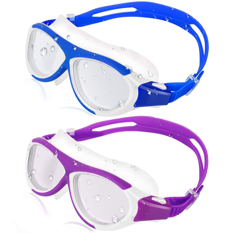 [AUSTRALIA] - HeySplash Swim Goggles [2 Pack], No Leaking Anti-Fog UV Protection Soft Silicone Frame Eye Friendly Swimming Goggles Lens, Comfortable Gasket Swimming Glasses for Kids Youth Child Purple & Indigo 