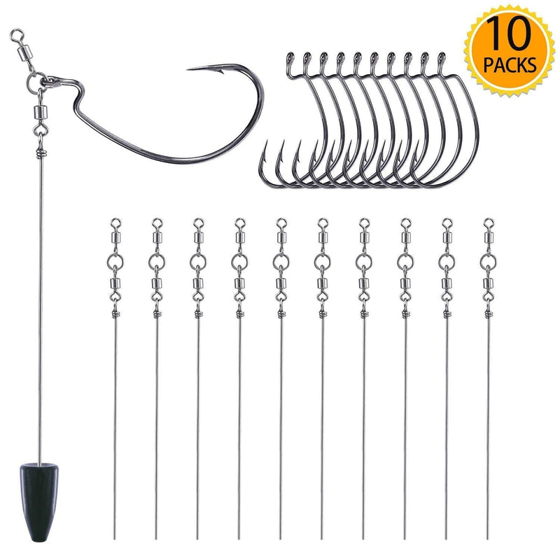 [AUSTRALIA] - PLUSINNO Punch Shot Rig Kit, 10pcs Fishing Hook Kit, Interchangeable Hook Fishing Accessories, Carbon Steel Fishing Gear (10 Pack, 3/0 EWG Hooks) 