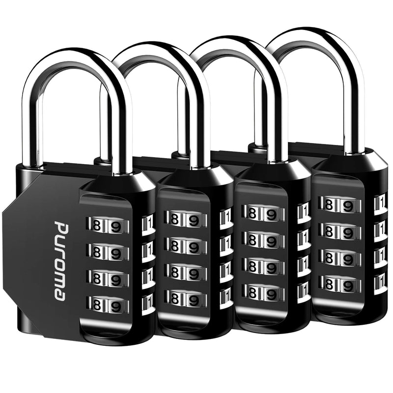 Puroma 4 Pack Combination Lock 4 Digit Outdoors Padlock for School Gym Locker, Sports Locker, Fence, Toolbox, Case, Hasp Storage (Black) Black - BeesActive Australia