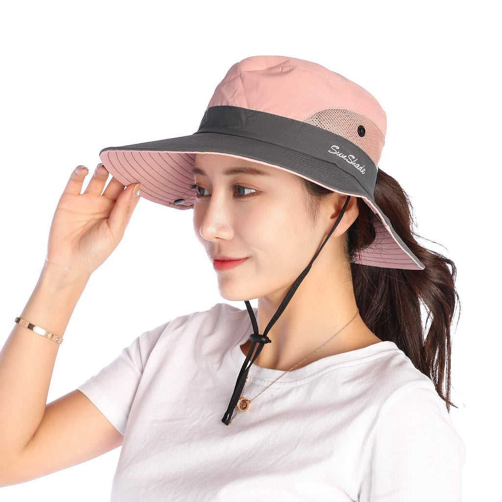 [AUSTRALIA] - VICSPORT Women Sun Hat Wide Brim Bucket Mesh Boonie Cap Outdoor Fishing Hats UV Protection Pink 