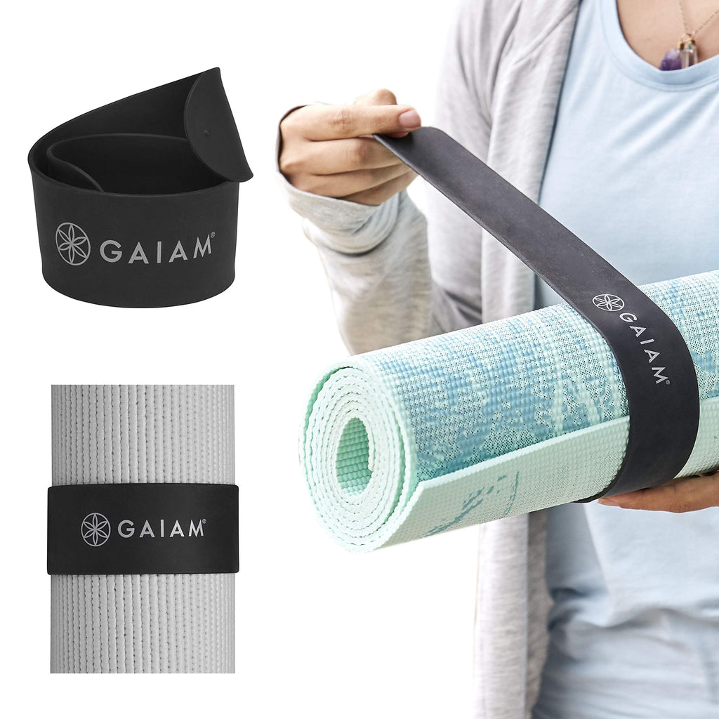 Gaiam Yoga Mat Strap Slap Band - Keeps Your Mat Tightly Rolled and Secure, Fits Most Size Mats (20"L x 1.5"W), Black - BeesActive Australia