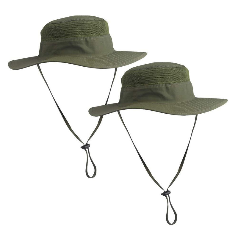 [AUSTRALIA] - Fishing Hat Sun Hat UV Protection Wide Brim Cap for Men Women Boonie for Safari Beach Golf Army Green 2 Pack 