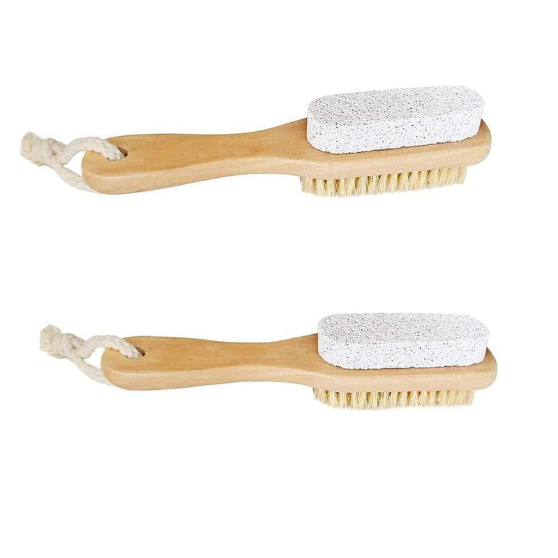 Femcery 2Pcs Wood Foot Natural Bristle Brush And Pumice Stone Combo W/Rope Wooden Handle Exfoliator Pedicures Calluses Remover Smoother for Body Skin, Feet, Elbow Scrubber Massage SPA Sauna Dry Skin - BeesActive Australia