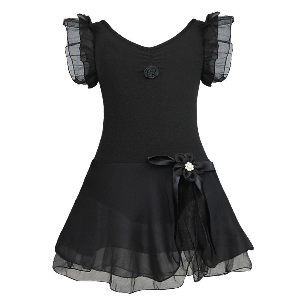 [AUSTRALIA] - zdhoor Kids Girls Flutter Sleeves Ballet Dance Dress Gymnastics Leotard Princess Tutu Skirts Dancewear Black 8-10 