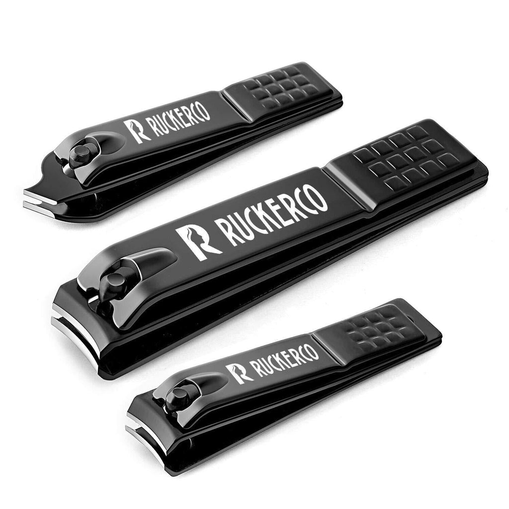 R RUCKERCO Nail clippers set black matte stainless steel 3 pcs nail clippers &slant edg Toenail Clipper Cutter Metal Case .The best nail clipper gift for men and women (Black) - BeesActive Australia