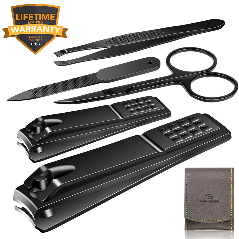 Nail Clippers Set Stainless Steel Nail Cutter Pedicure Kit 5 Piece Nail File Sharp Nail Scissors Manicure Fingernails & Toenails with Portable Travel Case (Black_A) Black_a - BeesActive Australia