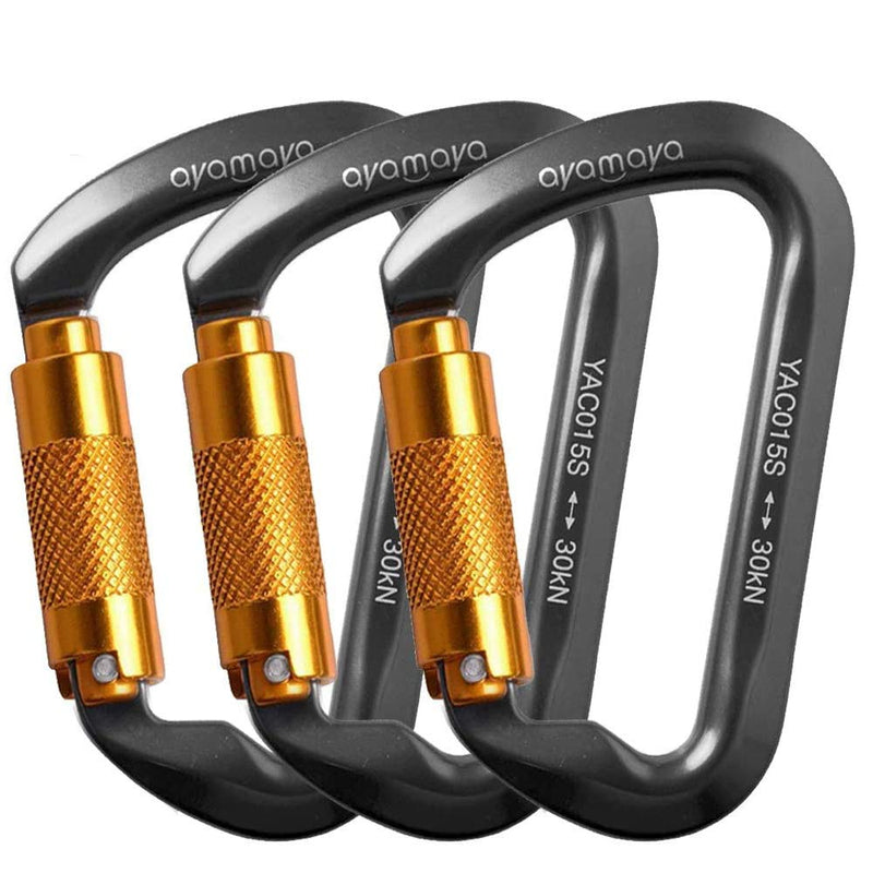 ayamaya 30KN Rock Climbing Carabiner 3Pcs, Aluminum Auto Locking D-Ring Twist Lock Carabiners Clip Hook Heavy Duty CE Certified Rappelling Belay 3 Pack - BeesActive Australia