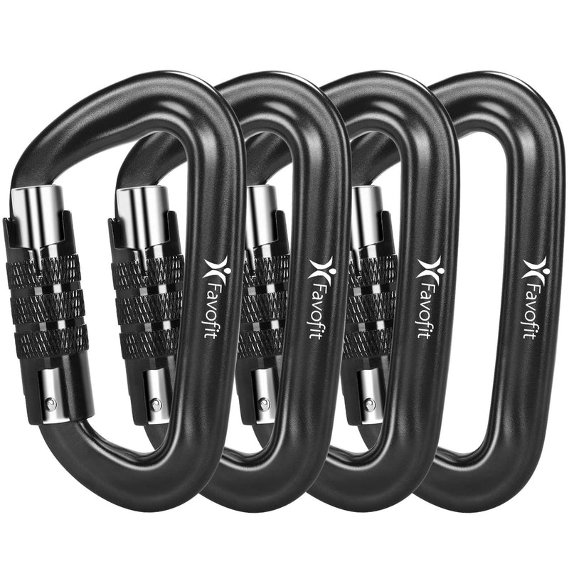 Favofit Auto Locking Carabiner Clips, 4 Pack, 12KN (2697 lbs) Heavy Duty Caribeaners for Camping, Hiking, Outdoor & Gym etc, Twistlock Carabiners for Dog Leash & Harness, Black - BeesActive Australia