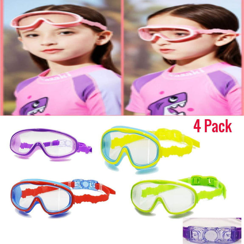 [AUSTRALIA] - Swim Mask - 4 Pcs Swim Goggles Mask For Kids Children - Adjustable One Size Fits Most Juniors - Diving Snorkeling - Swimming - Sturdy Strap - Fits Snugly Around Eyes & Face - Includes Nose & Ear Plugs 