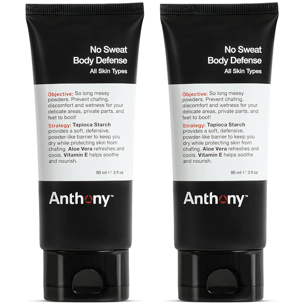 Anthony No Sweat Body Defense Deodorant for Men – Anti-Chafing, Anti-Itch Cream-to-Powder Lotion for Sweat and Body Odor Control – 3 Fl Oz (Pack of 2) 2 Pack - BeesActive Australia