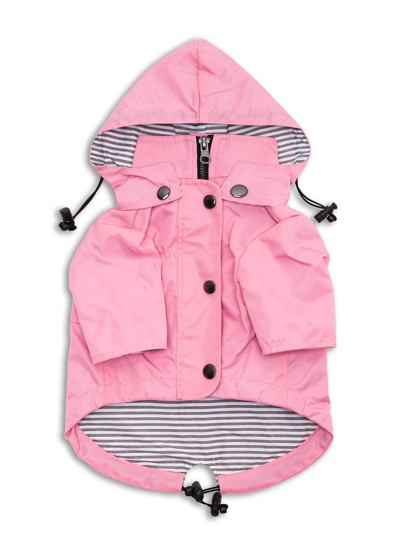 Ellie Dog Wear Zip Up Dog Raincoat Pink with Reflective Buttons, Pockets, Water Resistant, Adjustable Drawstring, Removable Hoodie - Size XS to XXL Available - Stylish Premium Dog Raincoats - BeesActive Australia