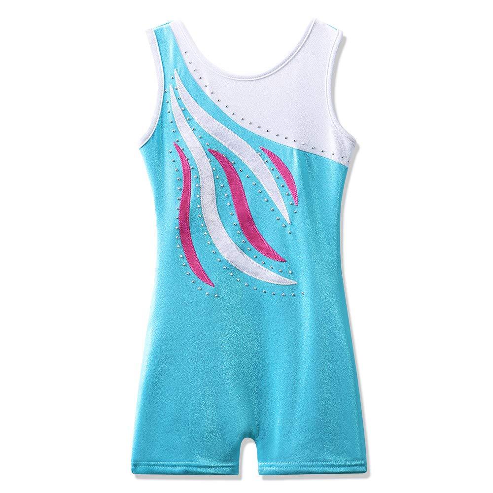 [AUSTRALIA] - Kql Biketards Gymnastics Leotards for Girls Ballet Dancewear 5-12Y Starry Shiny Shortall Tag 6 For 5-6Y White+blue 