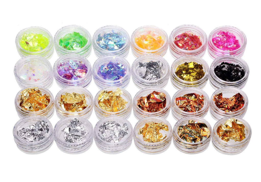 Penta Angel Nail Art Glitter Foil Flakes Sequins 24 Boxes Chunky Nail Paillette Chips Stickers Decoration Decal Tips for Women Girls 3D Nail Design DIY - BeesActive Australia