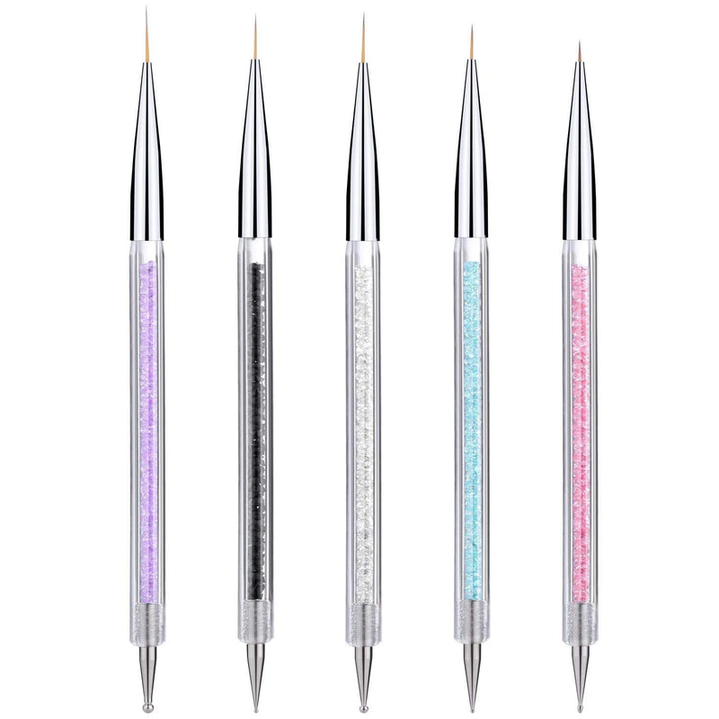 5 Pieces Nail Art Liner Brushes, Dual-ended Painting Nail Design Brush Pen Include Liner Brushes and Dotting Pen 5,7,9,11,13 mm Color A - BeesActive Australia