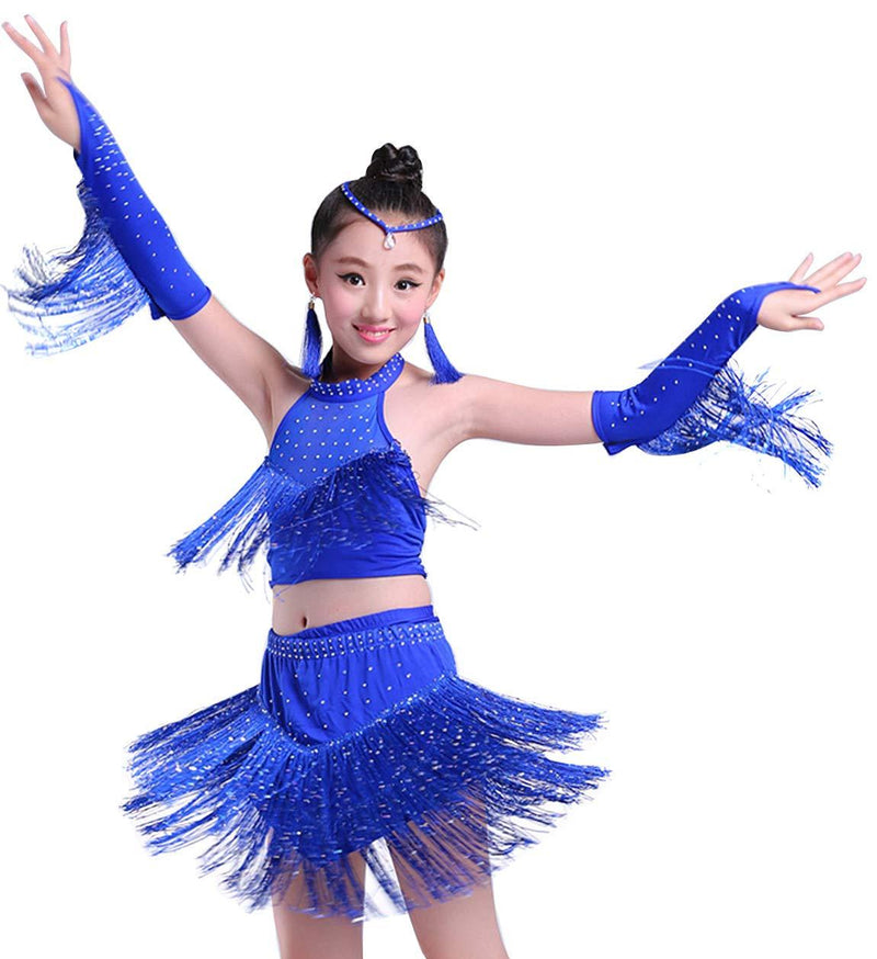 [AUSTRALIA] - Happy Cherry Girls Stretchy Dance Outfits Latin Salsa Ballroom Costumes, 4-13Y Blue 10-11 Years 