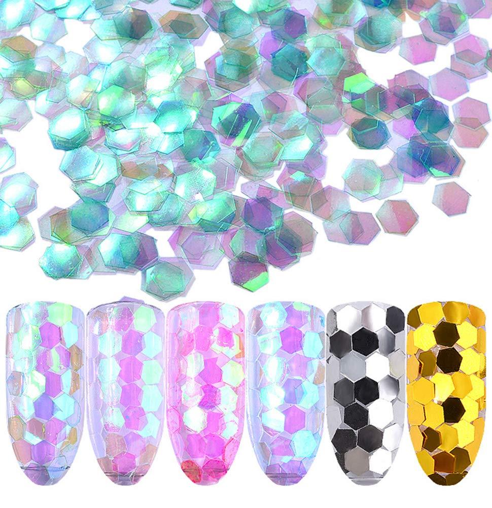 YesLady Nail Art Symphony Hexagonal Manicure Flakes Sequin 3D Diy Acrylic Glitter Tips Decorations 6 Colors 6 Color Hexagonal Sequin - BeesActive Australia