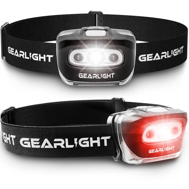 GearLight LED Head Lamp - Pack of 2 Outdoor Flashlight Headlamps w/Adjustable Headband for Adults and Kids - Hiking & Camping Gear Essentials - S500 Black 2 Pack - BeesActive Australia