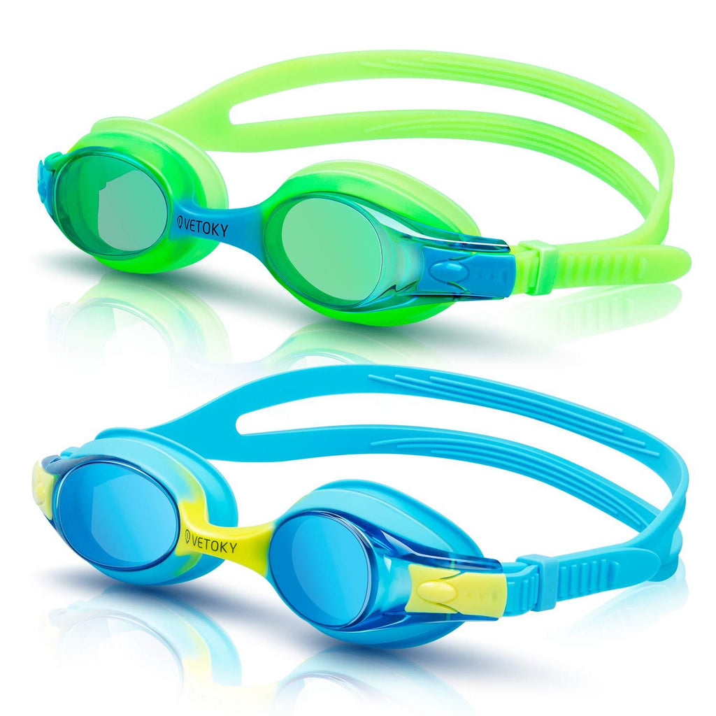 [AUSTRALIA] - vetoky Kids Swim Goggles, Pack of 2 Anti Fog Swimming Goggles UV Protection Clear No Leaking for Child and Youth Ages 3-12 Blue+Green 