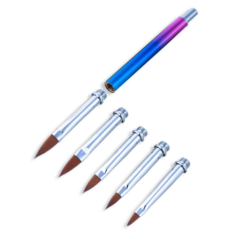 SILPECWEE 1 Pack Replacement Acrylic Nail Art Brush Set UV Gel Builder Nail Drawing Flower Pen Manicure Tools With 5Pcs Pointed Head (3.5/4/5/6/7mm) NO1 - BeesActive Australia