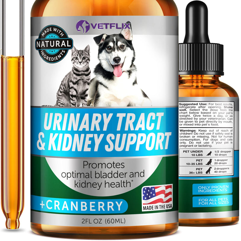 Vetflix Cranberry Dog & Cat UTI Treatment - Best UTI for Pets - Made in USA - Dog & Cat Kidney Support - Cat Bladder Drops - Pet Immune Health Supplement - Marshmallow, Dandelion Root, Pumpkin Seed - BeesActive Australia