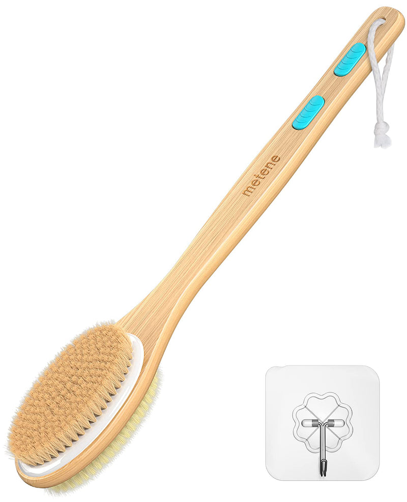 Metene Shower Brush with Soft and Stiff Bristles, Bath Dual-Sided Long Handle Back Scrubber Body Exfoliator for Wet or Dry Brushing 1 Count (Pack of 1) - BeesActive Australia