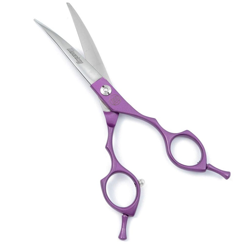 Moontay 6.5" Professional Curved Pet Grooming Scissor, Dog Cat Grooming Shear/Scissor Hair Cutting Shear with Double Finger Rests, 440C Japanese Stainless Steel Grooming Scissor, Purple Curved Scissor - BeesActive Australia