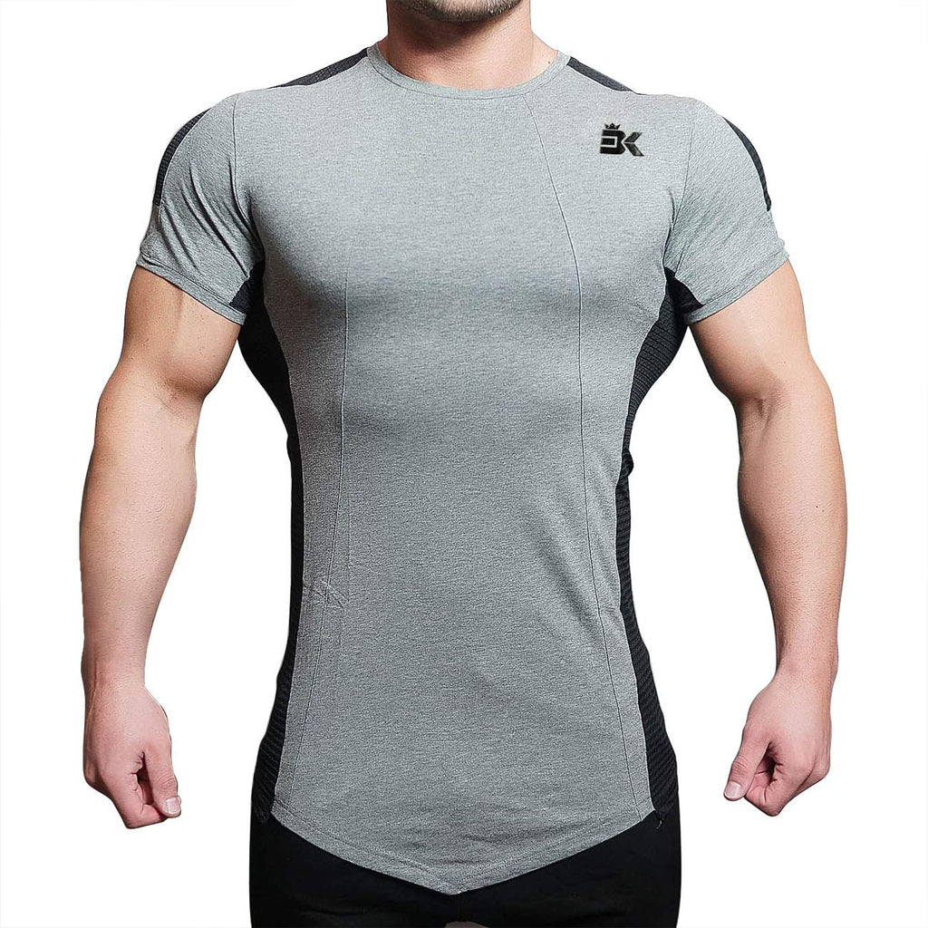 BROKIG Mens Gym Muscle Shirts Workout Compression Tee Bodybuilding Base Layers Large Classic Gray - BeesActive Australia