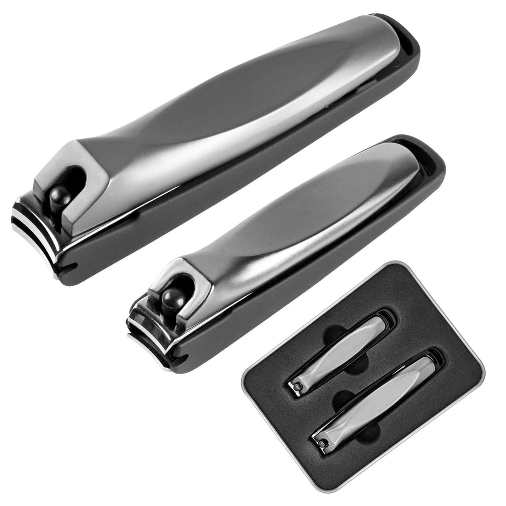 Nail Clippers with Catcher,No Splash Toenail Fingernail Clippers Nail Cutter Trimmer Set with Metal Case,Black Stainless Steel,Good Gift for Women and Men 2 PCS - BeesActive Australia