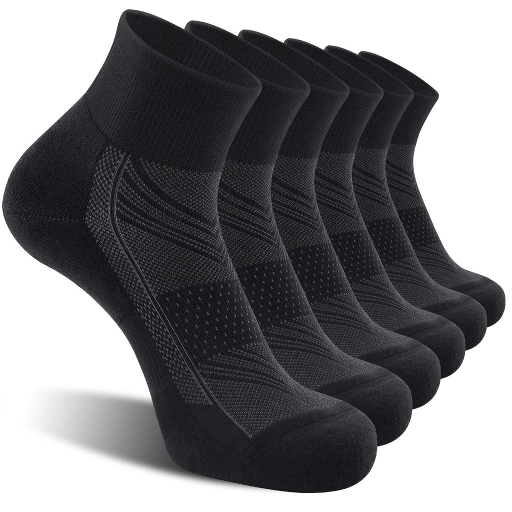 [AUSTRALIA] - CelerSport 6 Pack Men's Ankle Socks with Cushion, Sport Athletic Running Socks Black Shoe Size: 9-12 