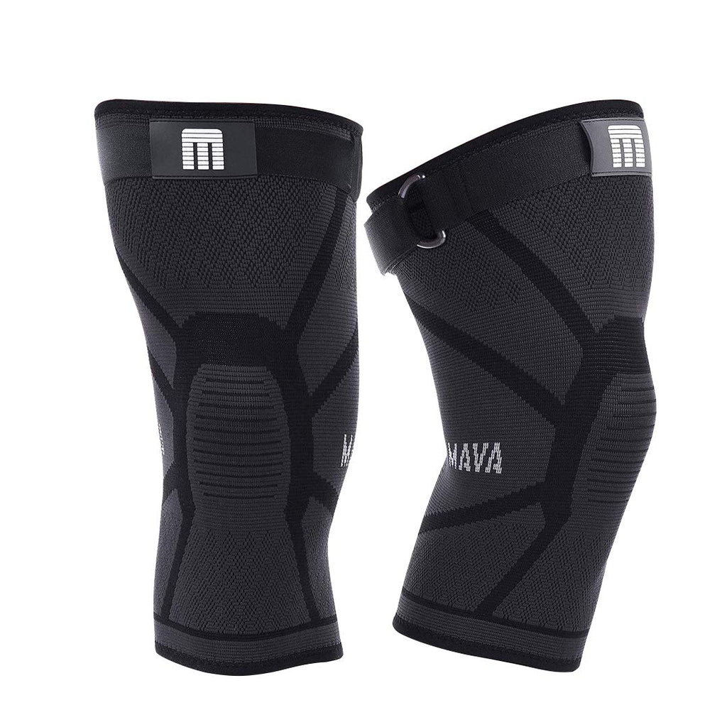 Mava Sports Knee Compression Sleeve Support for Men and Women - Perfect for Powerlifting, Weightlifting, Running, Gym Workout, Squats and Pain Relief Active Black - Strap X-Large - BeesActive Australia