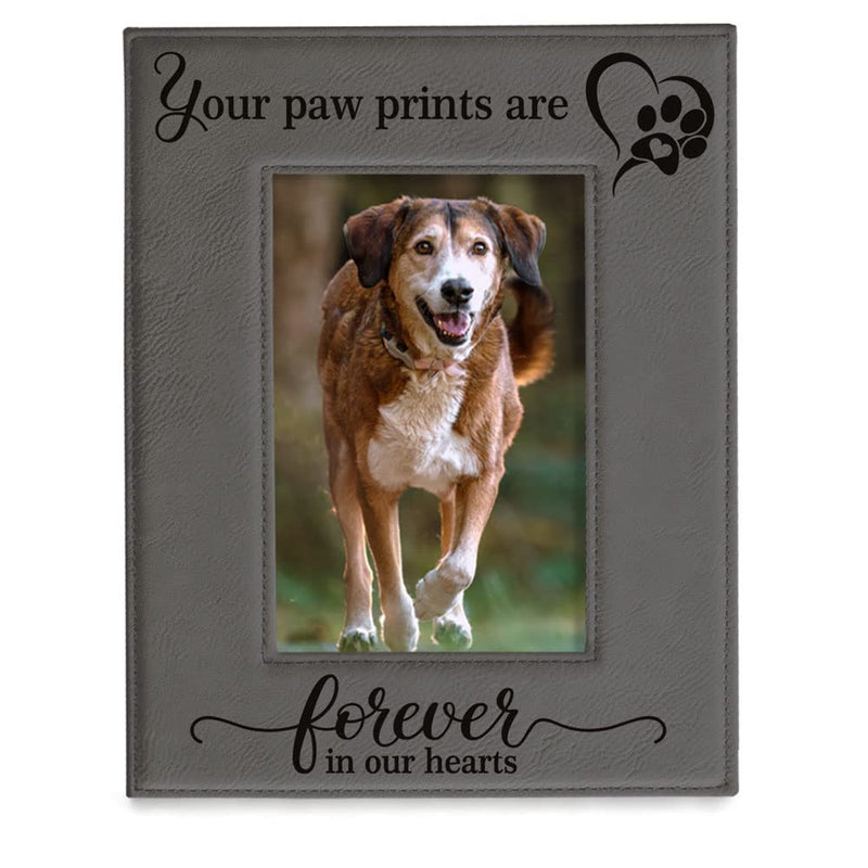 KATE POSH - Your Paw Prints are Forever in our Hearts. Engraved Leather Picture Frame. Memorial Pet Gift, Loss of Dog and Cat, Pet sympathy gift, In memory of (4" x 6" Vertical) 4" x 6" Vertical - BeesActive Australia