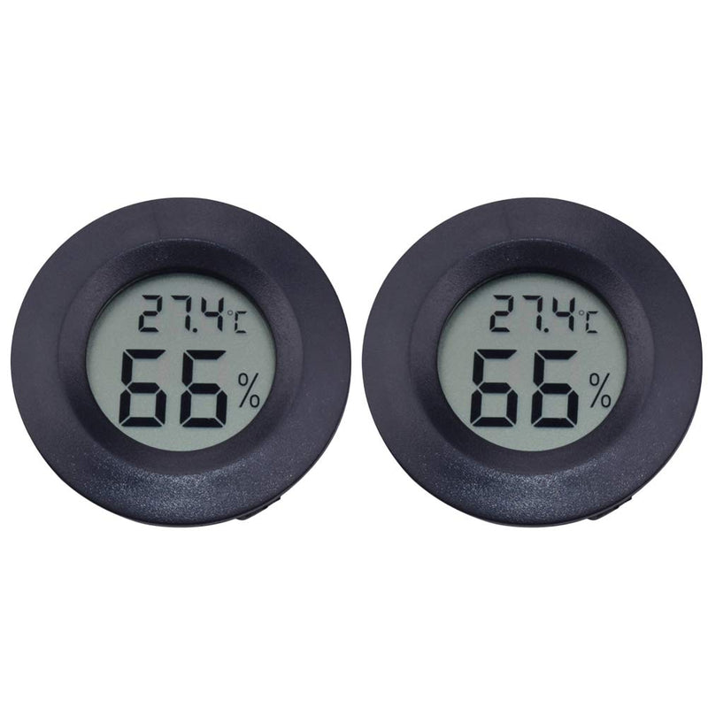 POPETPOP 2Pcs Reptiles Digital Thermometer Hygrometer, Round Shaped Temperature Humidity Meter for Lizard Gecko Snake Frog Turtle Reptiles or Indoor Bedroom Use Black - BeesActive Australia