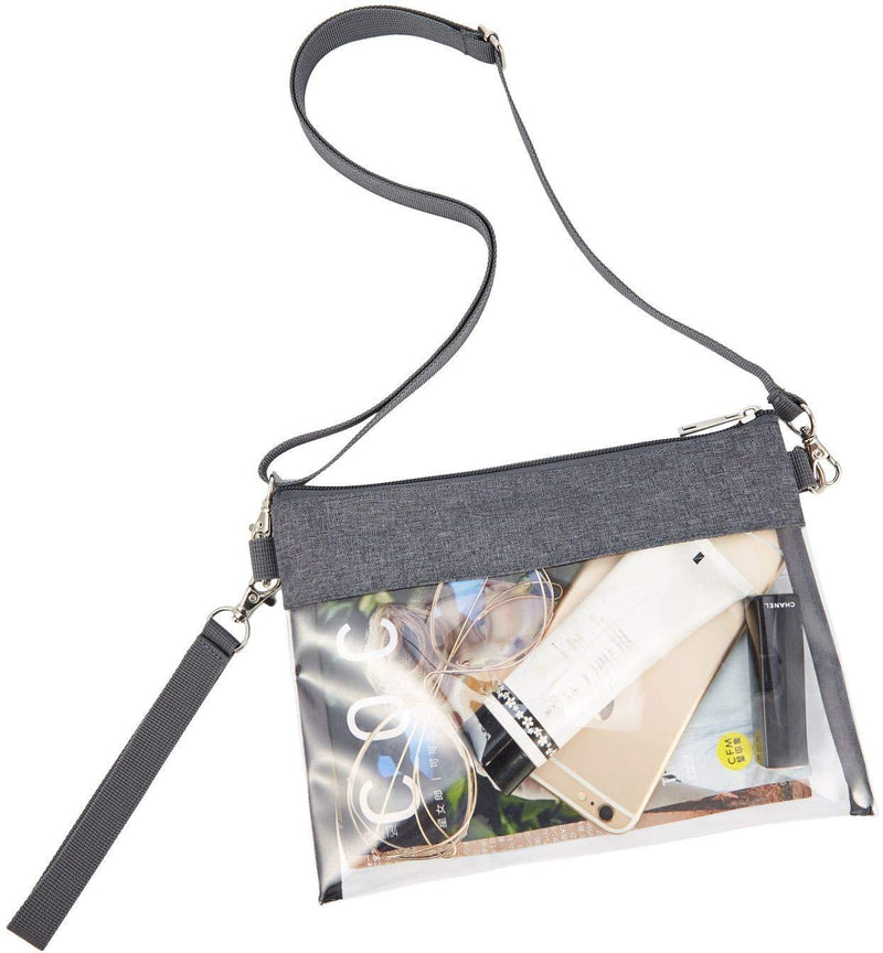Clear Crossbody Purse Bag - Stadium Approved Clear Tote Bag with Adjustable Shoulder Strap (Grey) - BeesActive Australia