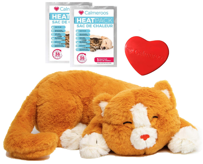 Calmeroos Plush Heartbeat Toys - Calming Separation Anxiety Relief Toys for Puppies and Kittens - Heartbeat Simulator in a Soft Comforting Pillow Pet Plush for Dogs and Cats Orange Kitty - BeesActive Australia