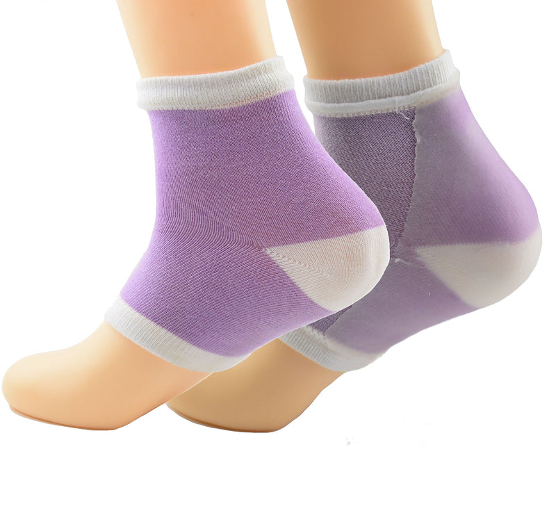 2 Pairs Moisturizing Silicone Gel Heel Socks for Dry Hard Cracked Skin Open Toe Comfy Recovery Socks Day Night Care，Women Size 6-11. (Purple L) - BeesActive Australia