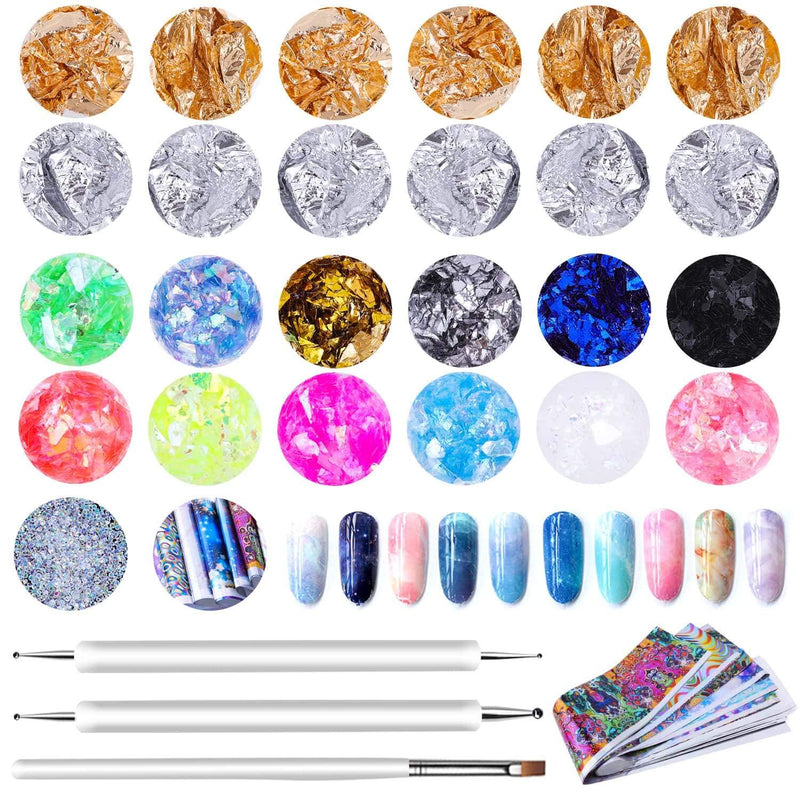 Anezus 45 Pcs Nail Art Supplies Set Nail Art Design Tools Kit Includes Nail Rhinestones, Nail Transfer Foil, Flake Chip Foil, Nail Brushes and Dotting Pen - BeesActive Australia