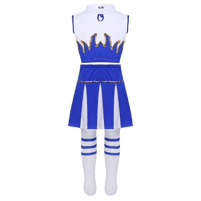 [AUSTRALIA] - iiniim Girls Cheer Leader Uniform Costume Soccer Baby Outfit Cheerleading Crop Top with Skirt Stockings Set Flame Blue 7-8 