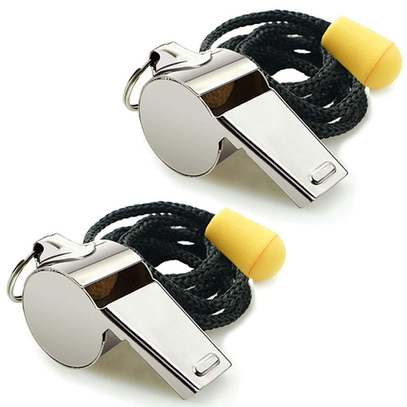 Hipat Whistle, 2 Pack Stainless Steel Sports Whistles with Lanyard, Loud Crisp Sound Whistles Great for Coaches, Referees, and Officials Silver(Stainless Steel) - BeesActive Australia