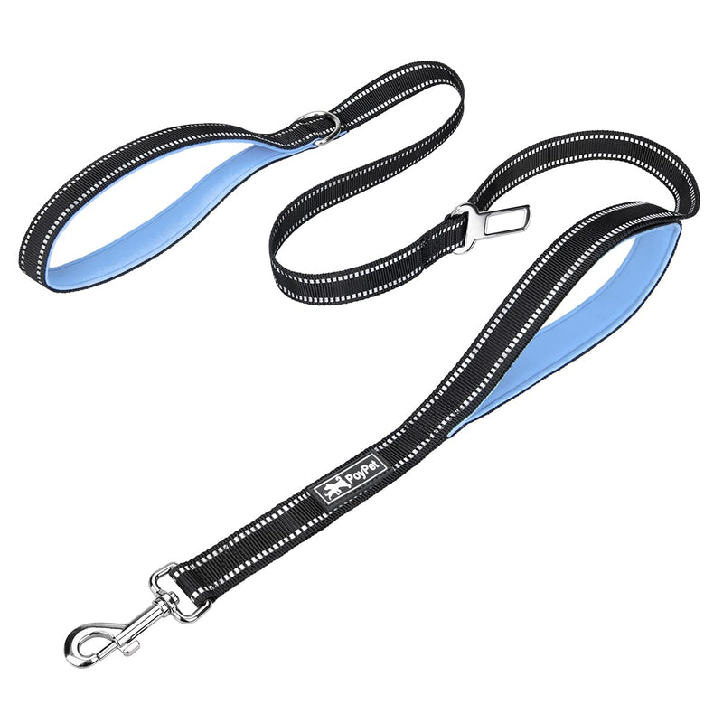 PoyPet 5 Feet Dog Leash - Reflective - 2 Cushioned Handles - Functional Car Seat Belt Light Blue Classic - BeesActive Australia