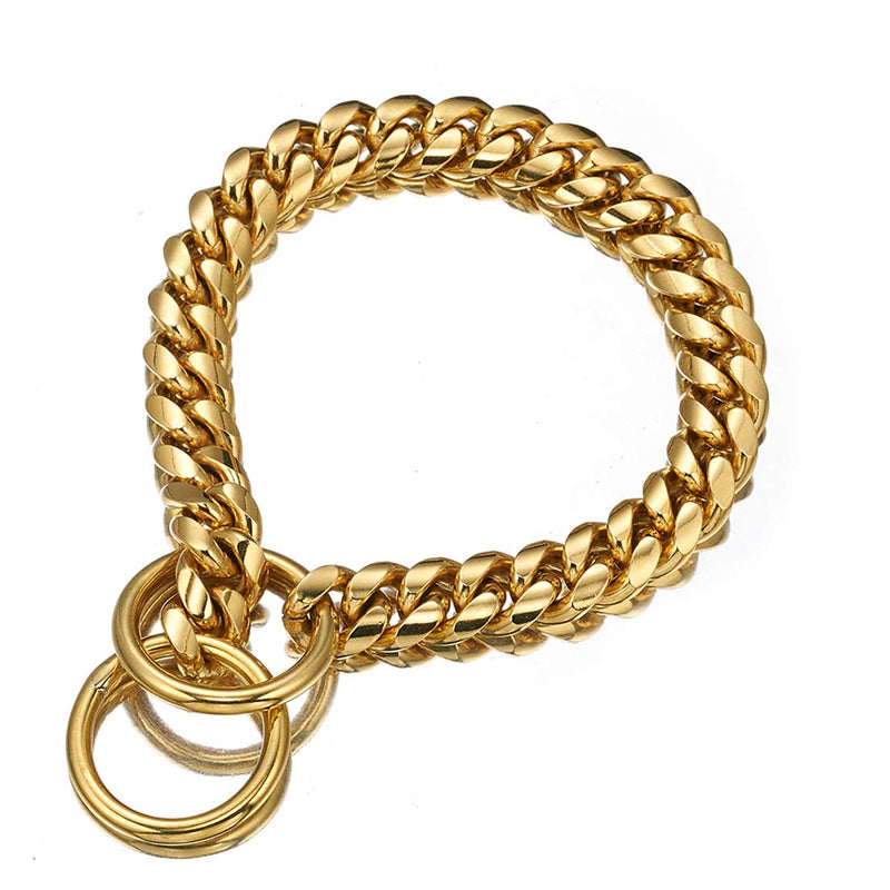 Aiyidi Strong 18K Gold Plated Dog Chain Collar Stainless Steel Width 10mm,12mm, 15mm, 18mm Cuban Link Collar for Dog's Training , Daily Use 20 inches (for 14.1''~16'' dog's neck) - BeesActive Australia