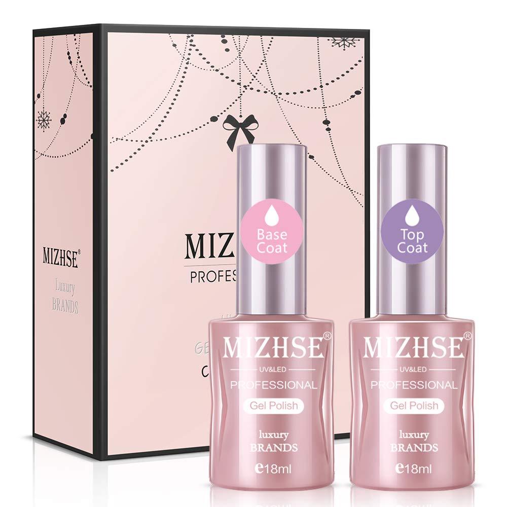 MIHZSE Base and Top Coat Gel Nail Polish,2x18ML Large Capacity Top and Base Coat Gel Polish, Long-Lasting Shiny No Wipe Gel Top Coat and Base Coat Nail Polish, Soak Off UV LED Clear Nail Polish - BeesActive Australia