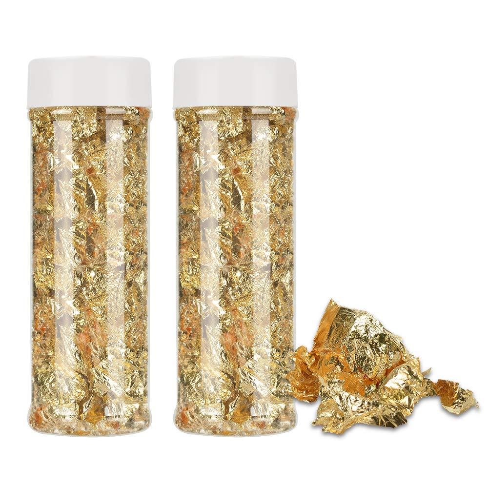 iFancer Gold Foil Flakes for Resin Jewelry Making Painting Nail Art DIY Craft Glitter Decoration Supplies (Gold, 2 Bottles) - BeesActive Australia