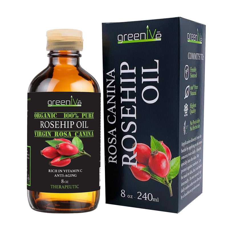 GreenIVe Rosehip Oil Rosa Canina 100% Pure Cold Pressed Virgin Oil Exclusively on Amazon (8 Fl Oz) 8 Fl Oz - BeesActive Australia