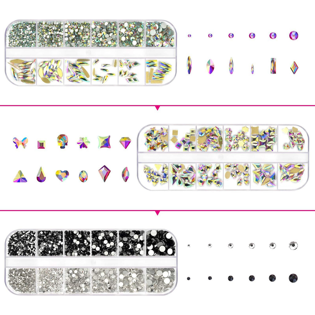 iFancer 4500 PCS Crystal Rhinestones Set for Nail Art AB Glass Nail Crystal Multi-Shape Flatback 3D Nail Rhinestones Gems Kits DIY Craft Nail Art Decoration Supplies - BeesActive Australia