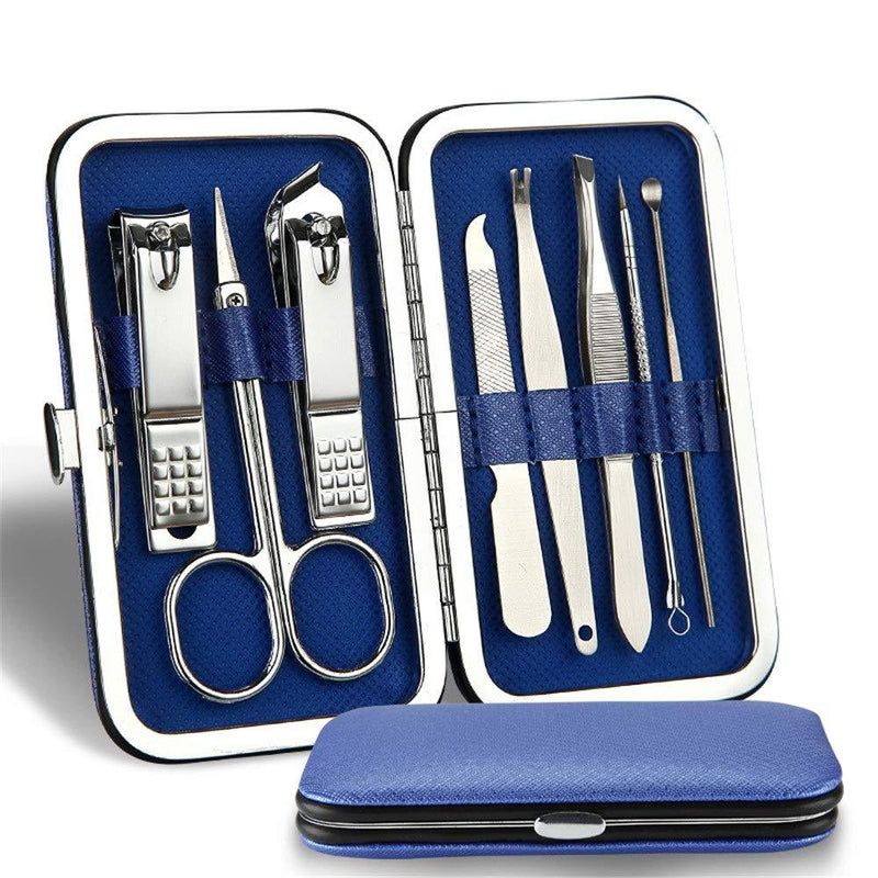 Chengming Manicure Pedicure Set Nail Clippers - 8 In 1 Stainless Steel Pedicure Kit Nail Tool Kit For Women, Men Includes Cuticle Remover With Portable Travel Case (Blue) Blue - BeesActive Australia