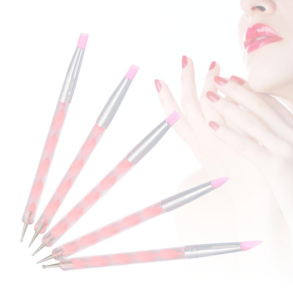 Nail Art Dotting Pen,5pcs Dual-ended Carving Sculptur Pen Set Silicone Head Dotting Pen Manicure Nail Art Tool(Pink) Pink - BeesActive Australia