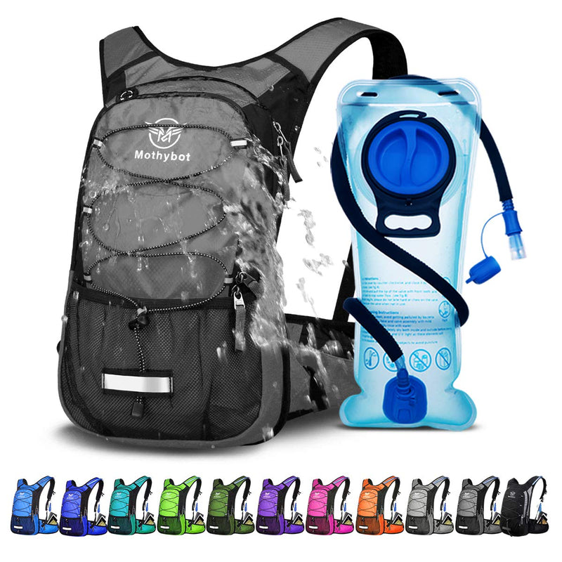 Mothybot Hydration Pack, Insulated Hydration Backpack with 2L BPA Free Water Bladder and Storage, Hiking Backpack for Men, Women, Kids for Running, Cycling, Camping - Keep Liquid Cool up to 5 Hours Gray - BeesActive Australia