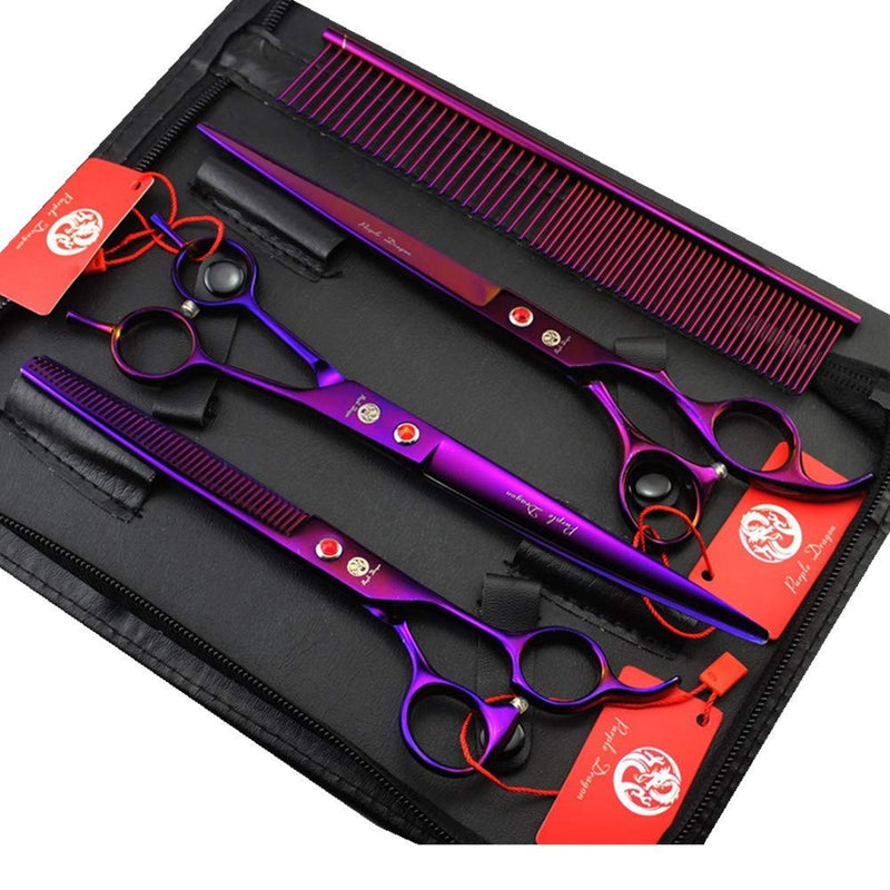 Purple Dragon 8.0 inch Dog Hair Cutting, Curved and Thinning Scissors Shear Pet Grooming Tool Kit Purple - BeesActive Australia